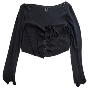 Black Long Sleeve Lace-Up Crop Top